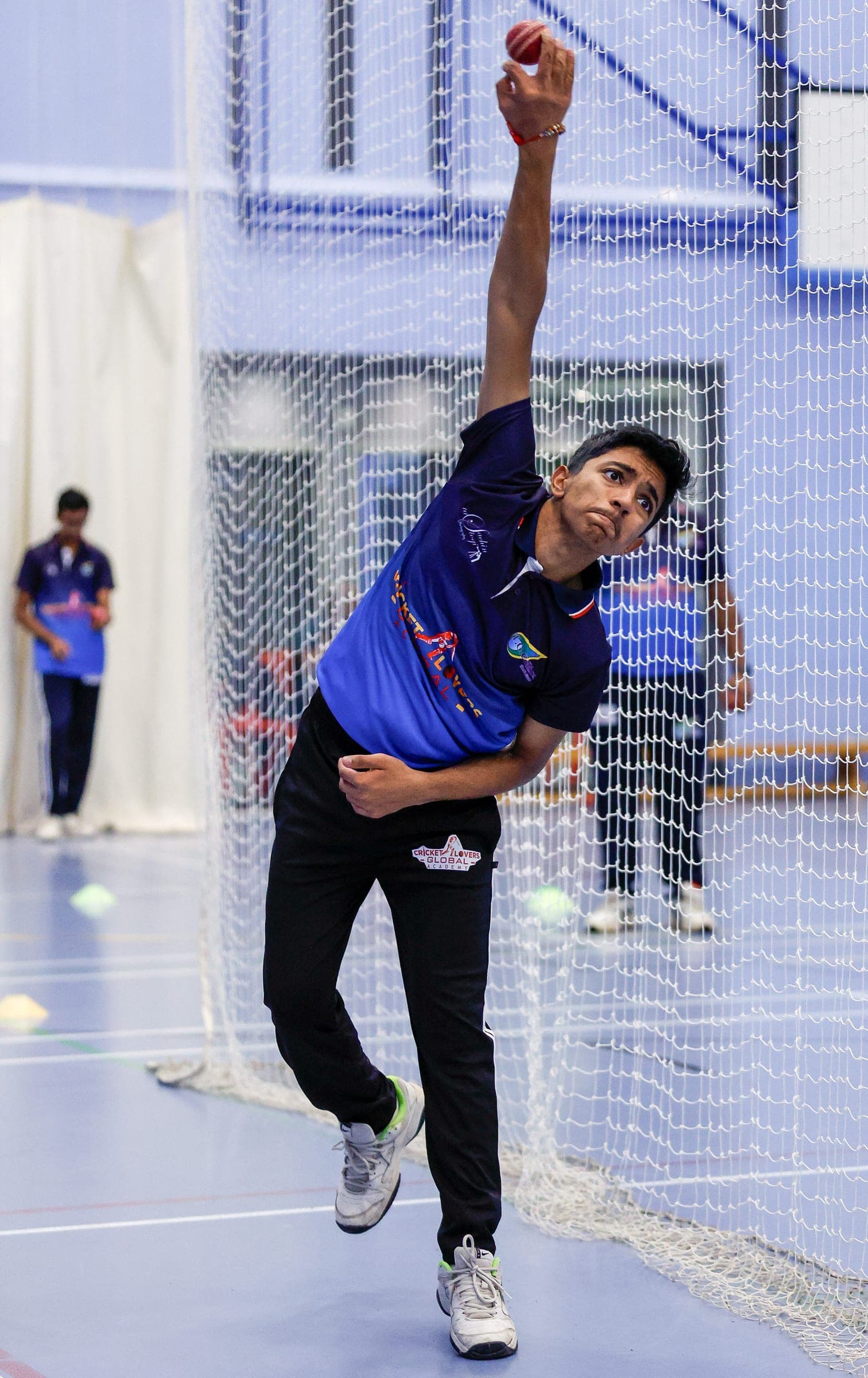 Bowling in the academy nets