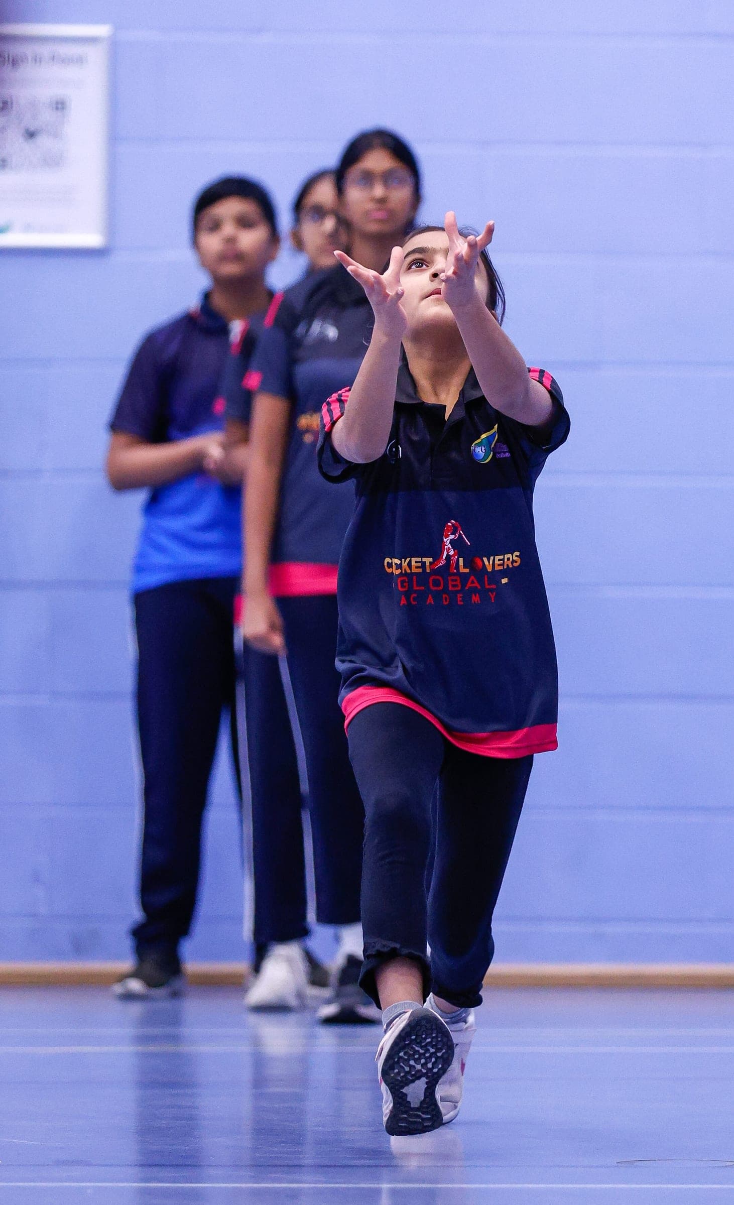 Catching practice in the sports hall