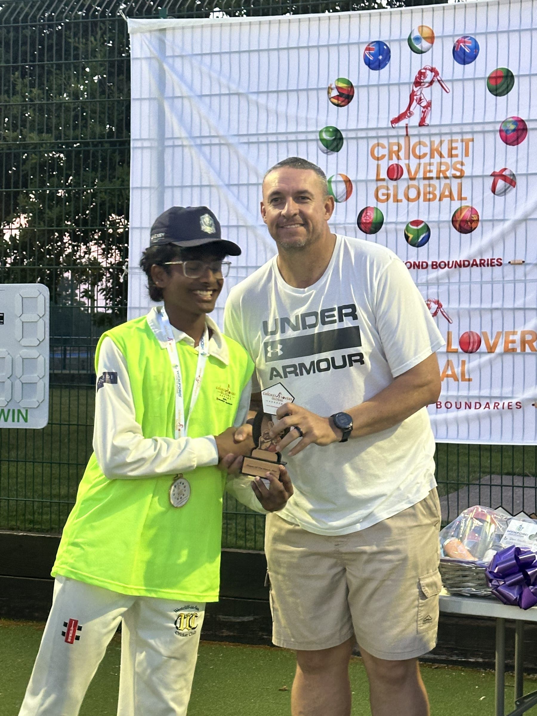 Player of the match receiving a trophy at Cricket Carnival 2026
