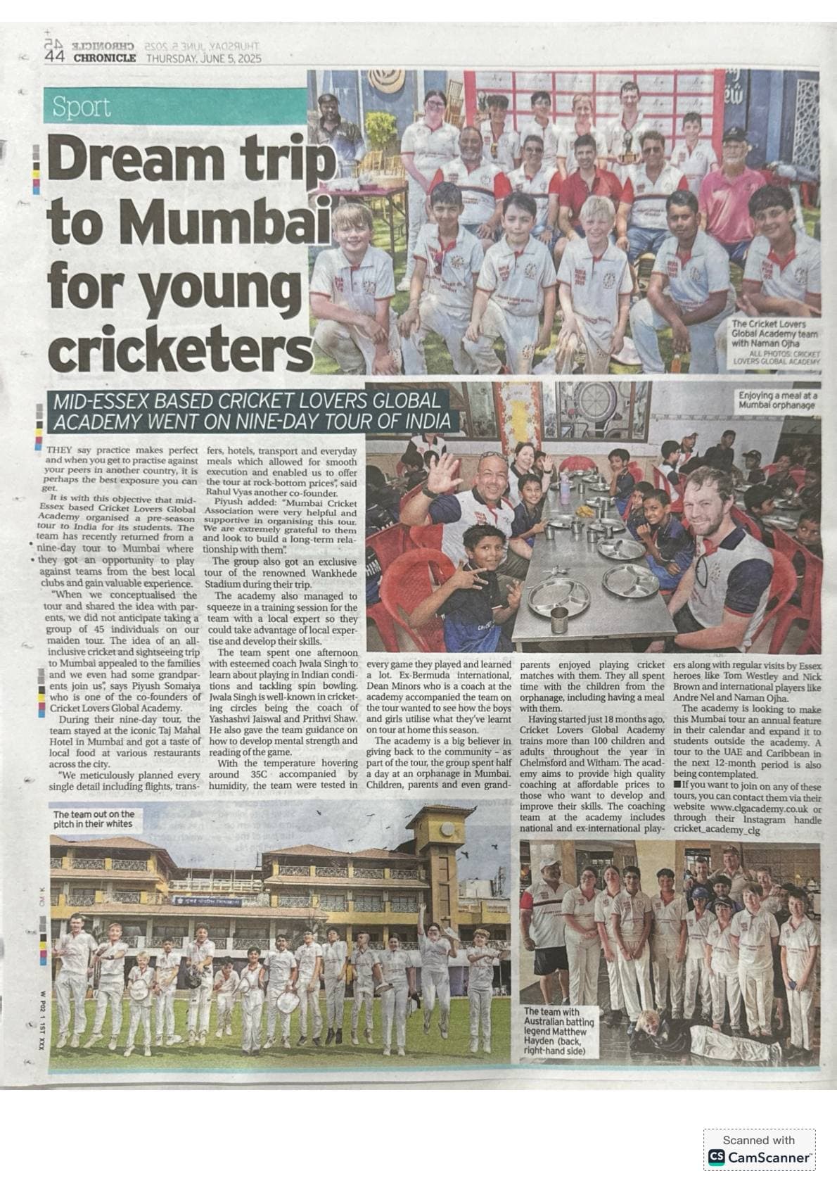 Essex Chronicle covering the CLG Academy Mumbai tour