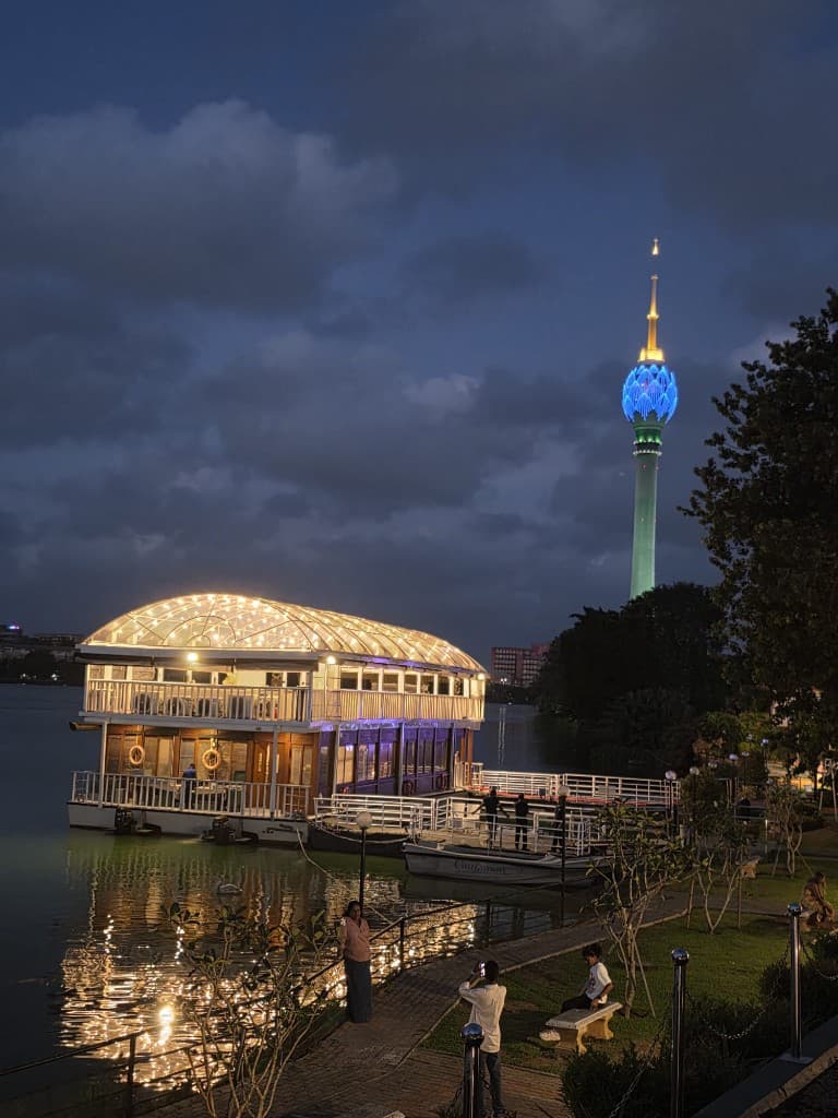 Colombo waterfront at night, with the Lotus Tower